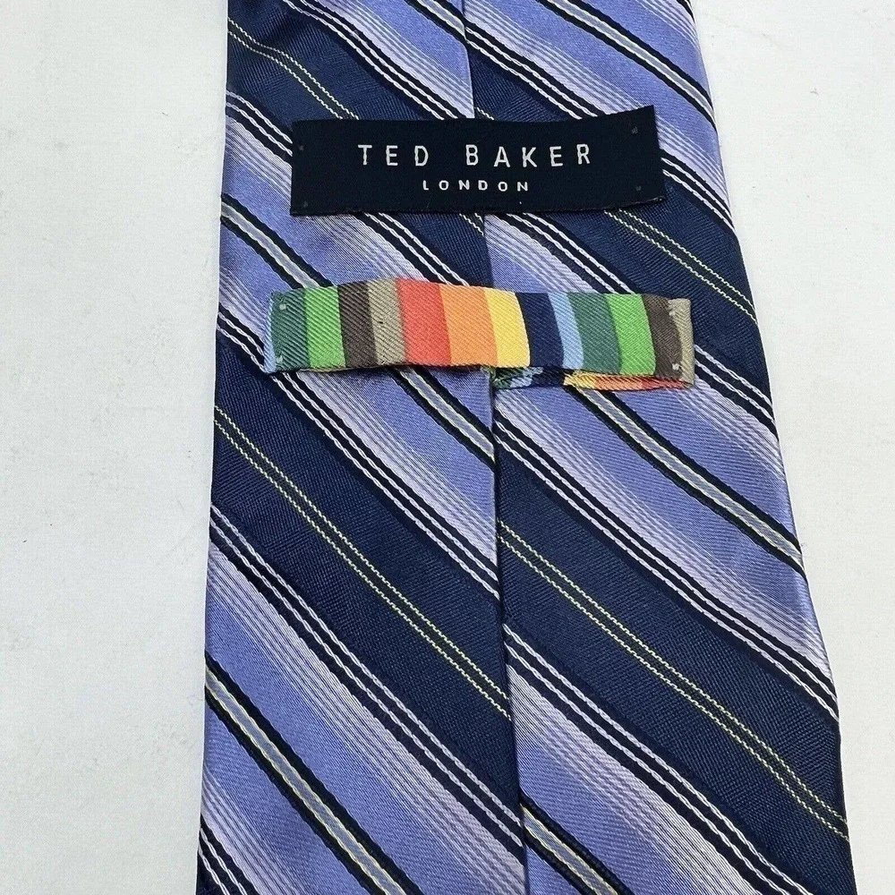 Ted Baker London Blue Purple Striped 100% Silk Tie